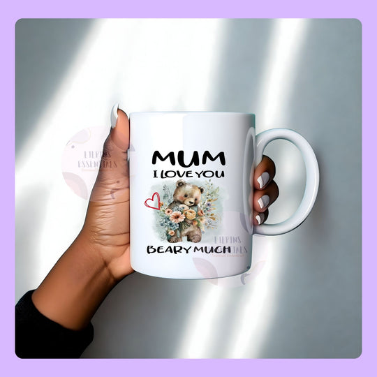 cute teddy bear mug gift for mum with floral design