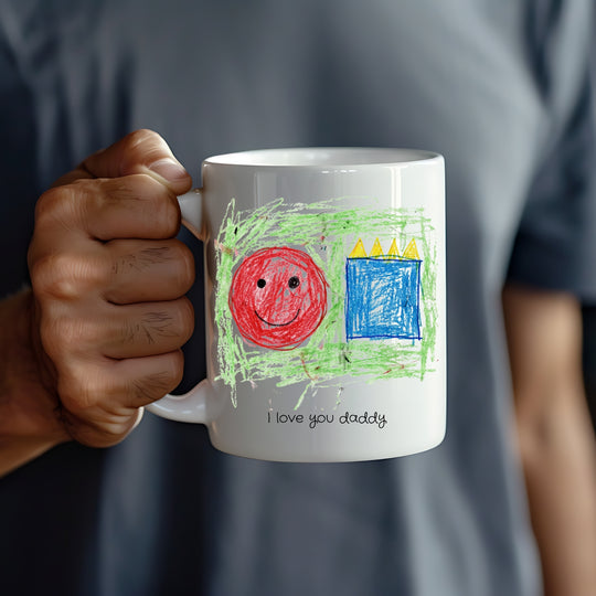 Personalised kids drawing mug gift for Dad with child artwork