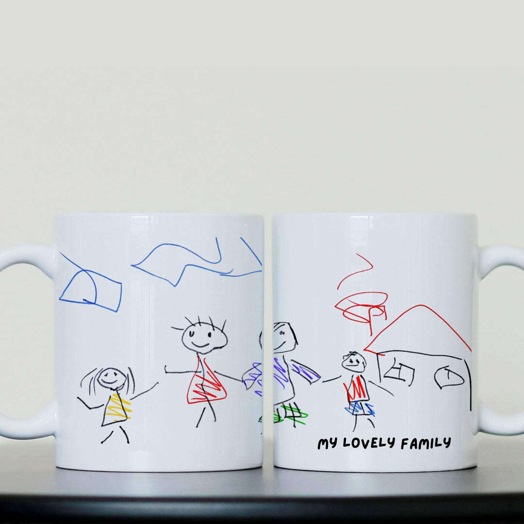 Personalised kids drawing mug with optional name date or short message
