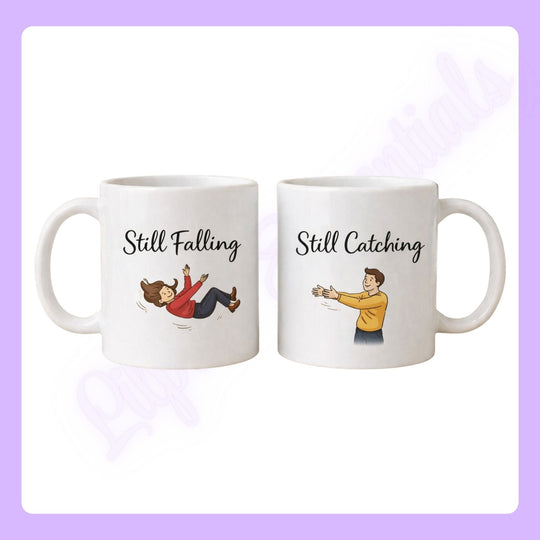 Couples mugs with illustrations and text &