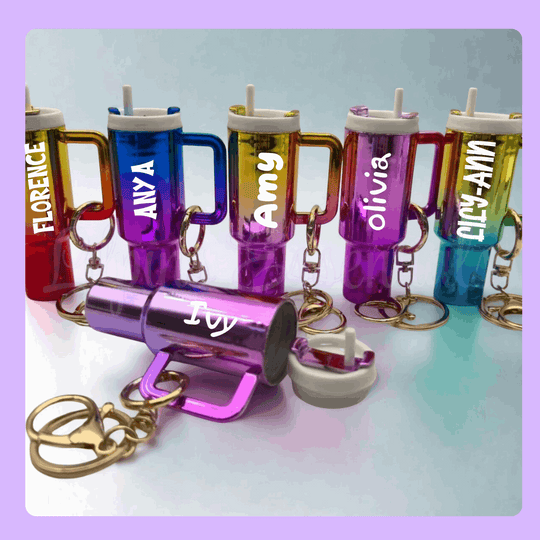 mini tumbler keychain personalised with name