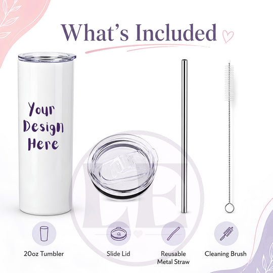 Personalised 20oz birthday tumbler with lid and metal straw