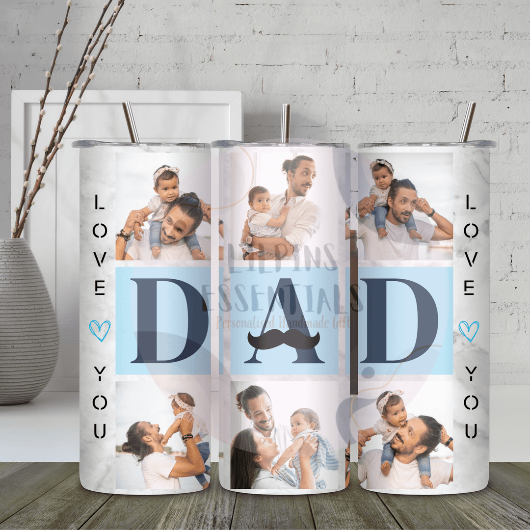 Premium personalised photo tumbler gift for dad with reusable metal straw.