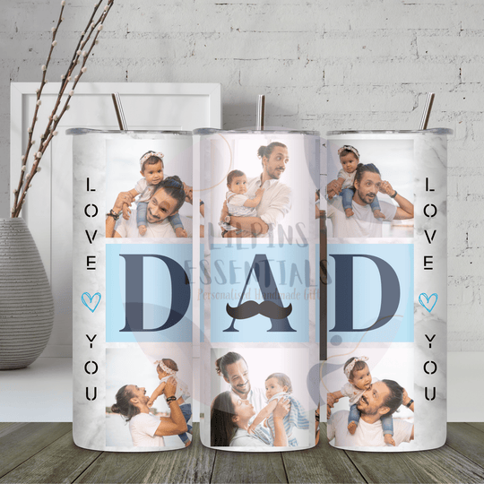 Premium personalised photo tumbler gift for dad with reusable metal straw.