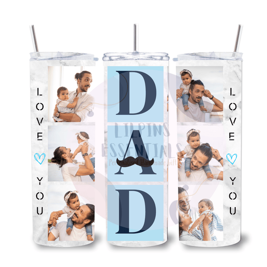 Personalised 6 photo dad tumbler with custom family photos and monogram design.