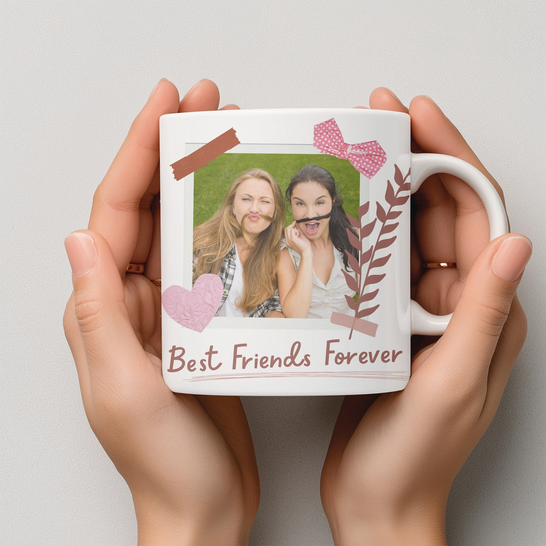 Personalised Best Friends Forever photo mug held in both hands