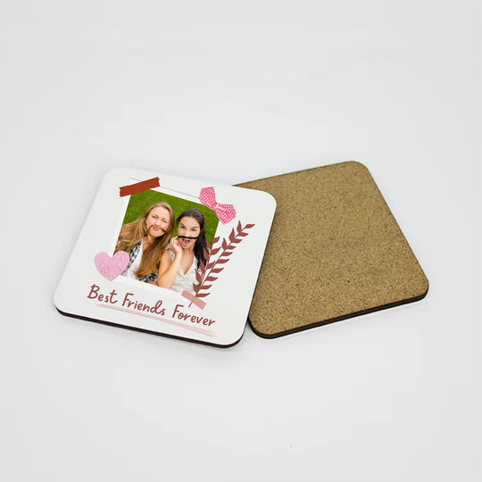 Square personalised best friend photo coaster with cork backing
