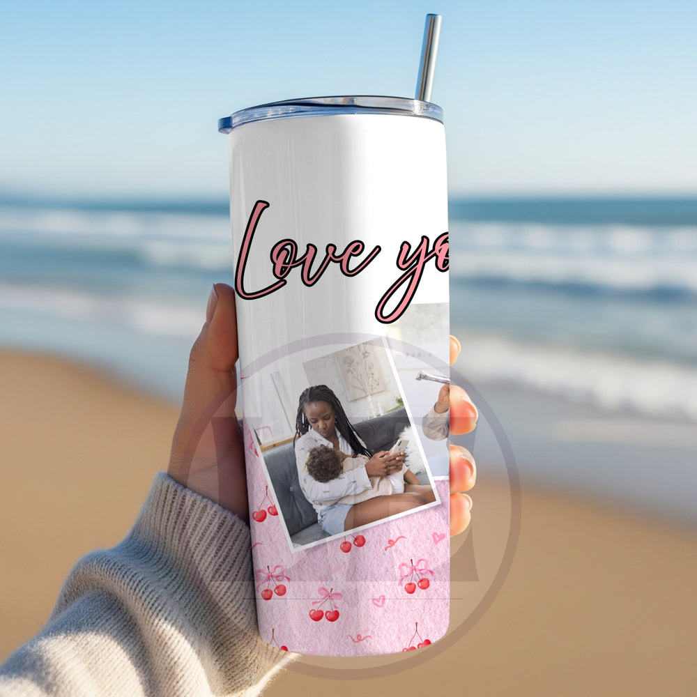 Personalised Cherry Bow 3 Photo 20oz Tumbler with custom wording