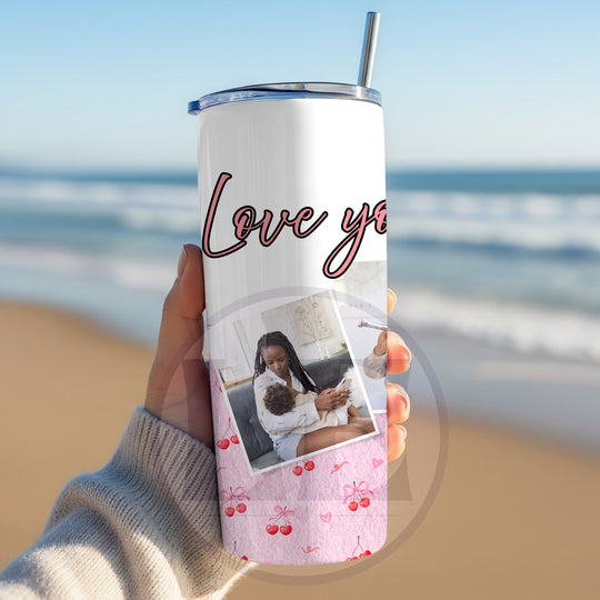 Personalised Cherry Bow 3 Photo 20oz Tumbler with custom wording