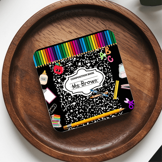 Personalised Composition Notebook Teacher Coaster with Name