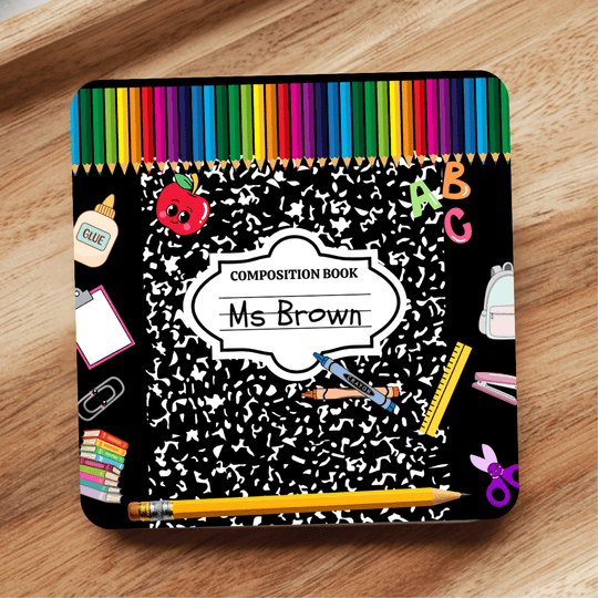 Personalised Composition Notebook Teacher Coaster with Name