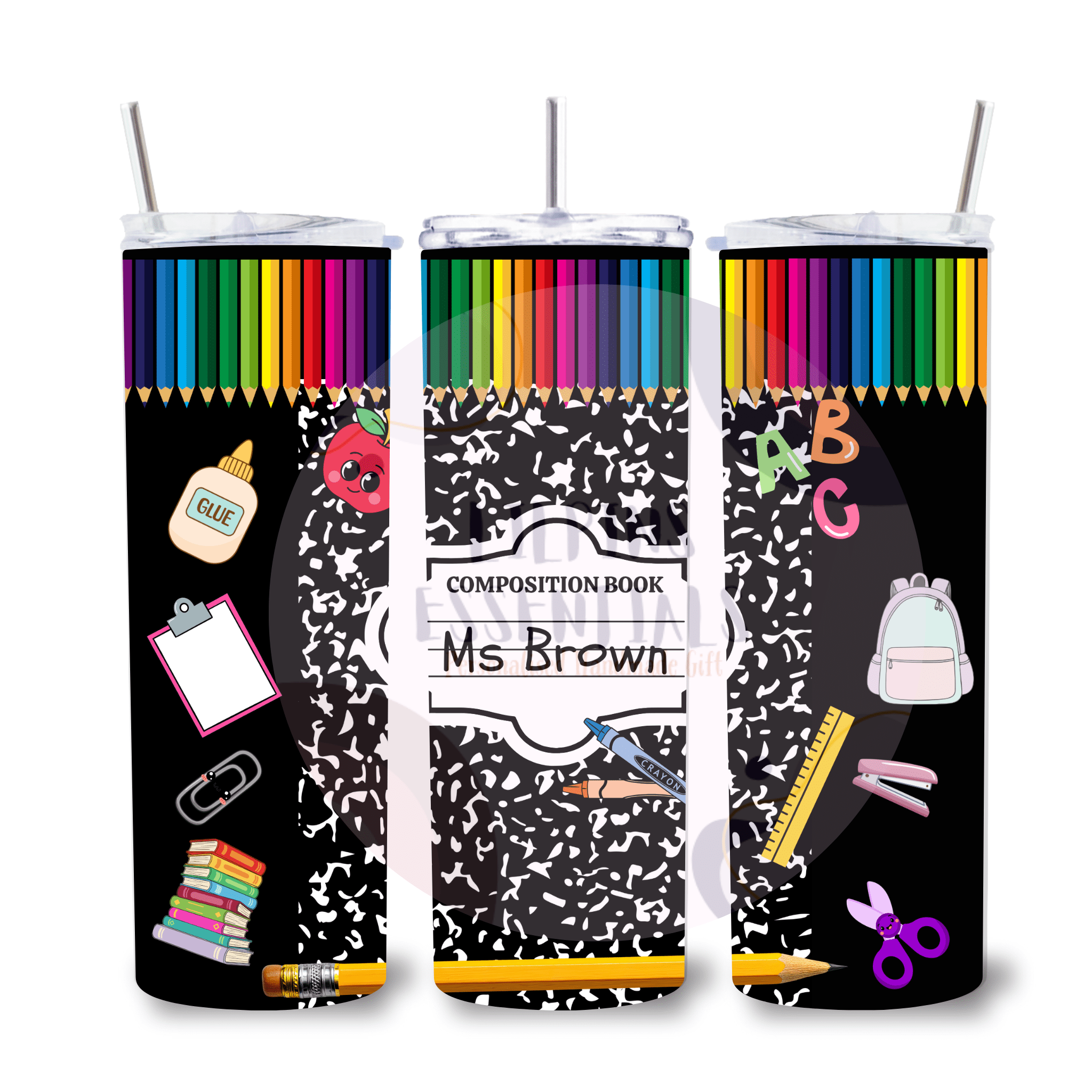 Personalised composition notebook teacher tumbler with custom name