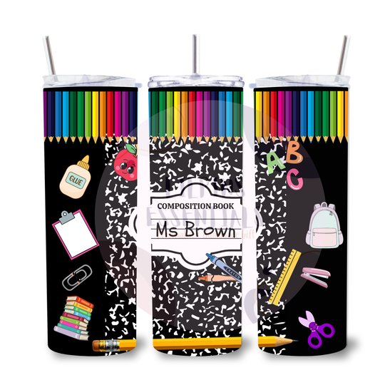 Personalised composition notebook teacher tumbler with custom name
