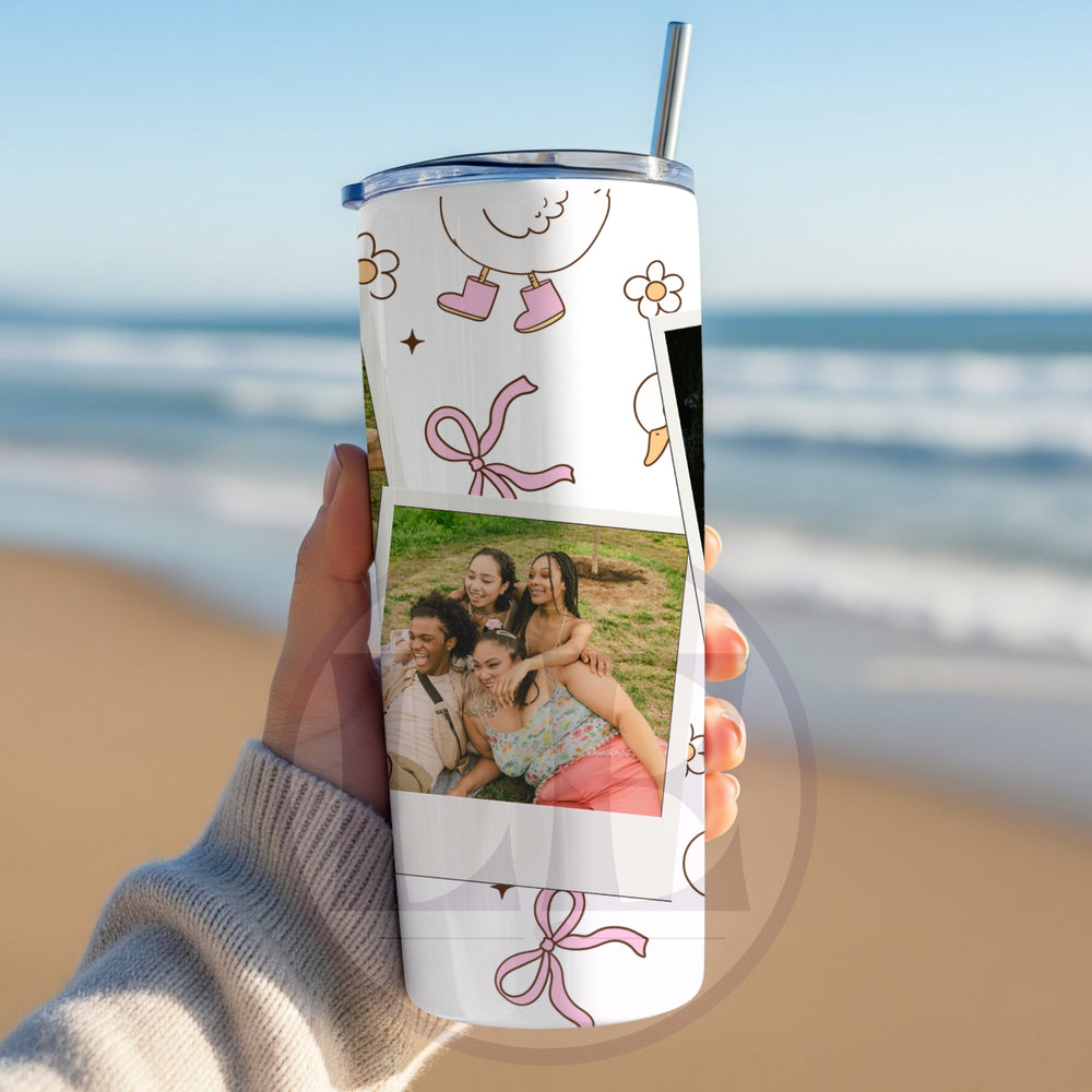Personalised Duck & Bow 20oz photo tumbler showing the wrap design