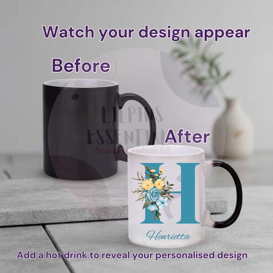 Personalised floral monogram mug with custom name, gift example