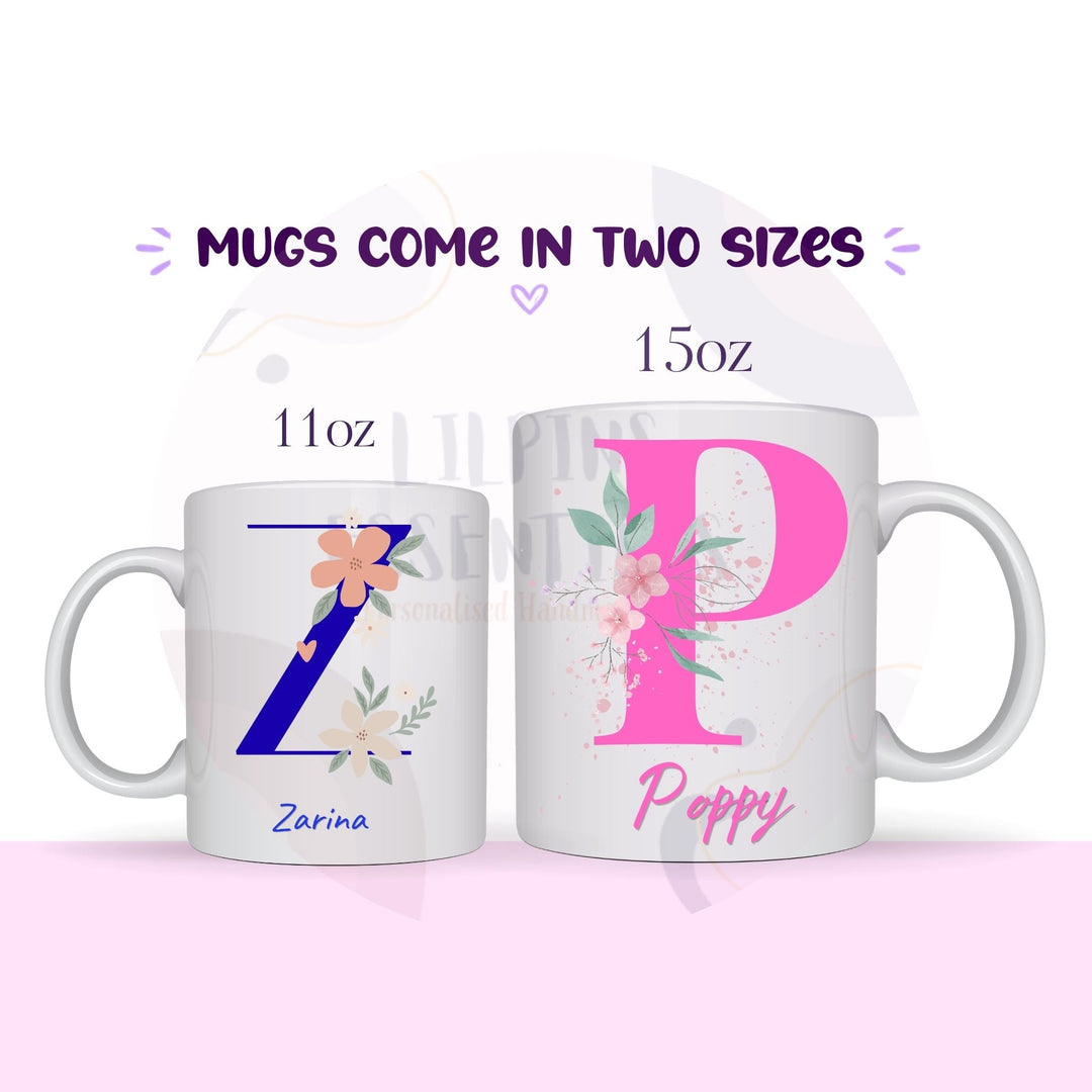 Personalised initial mug with name shown in a cosy lifestyle setting