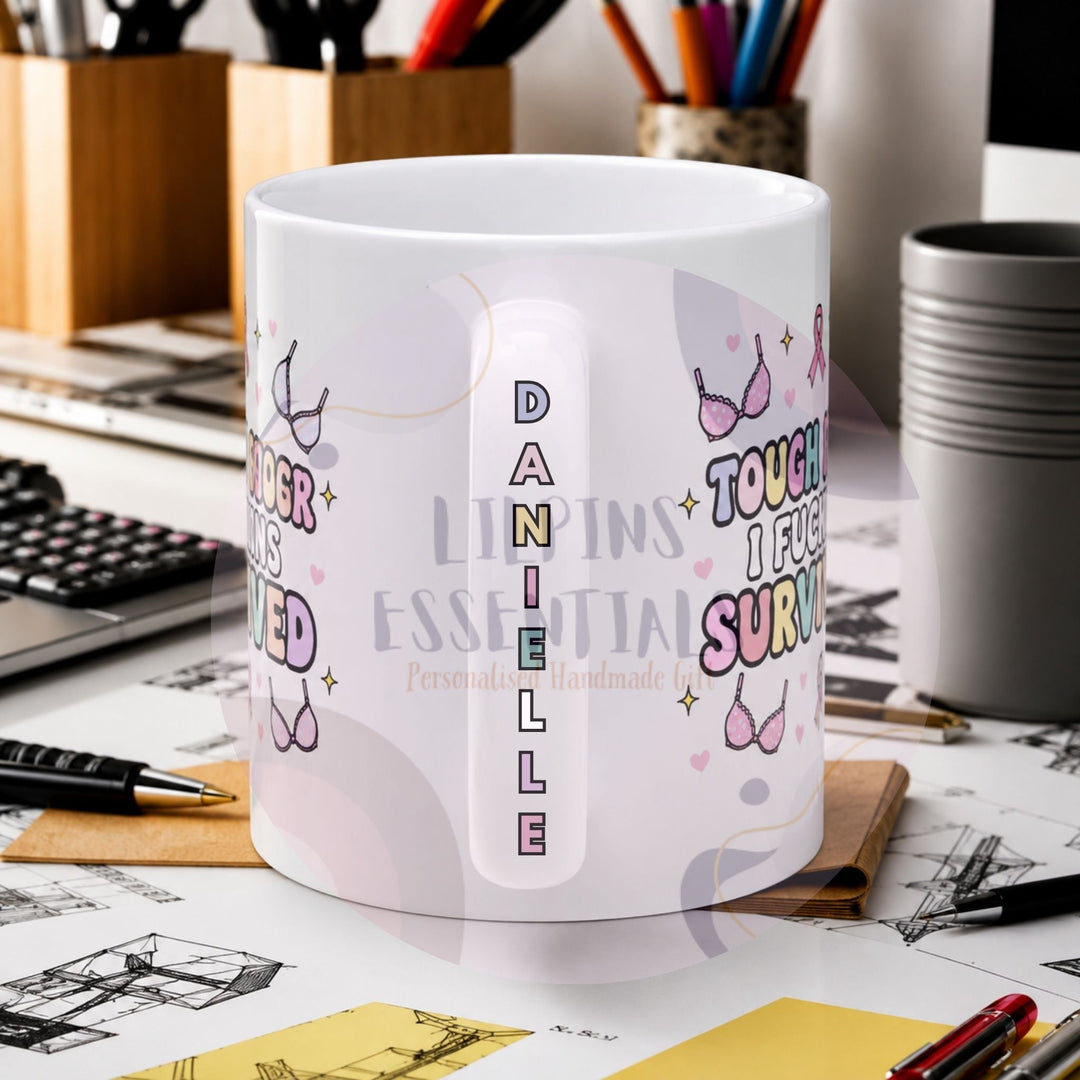 Personalised Funny Breast Cancer Mug with Name on Handle - Lilpins Essentials