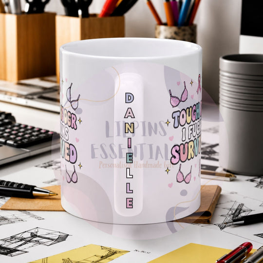 Personalised Funny Breast Cancer Mug with Name on Handle - Lilpins Essentials