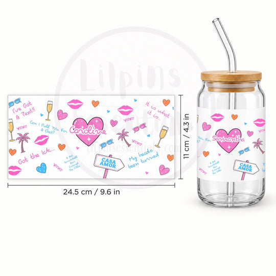 Wrap preview for personalised girls holiday 16oz glass tumbler with custom name
