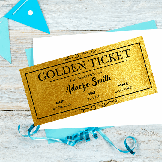 personalised golden ticket invitations custom event voucher