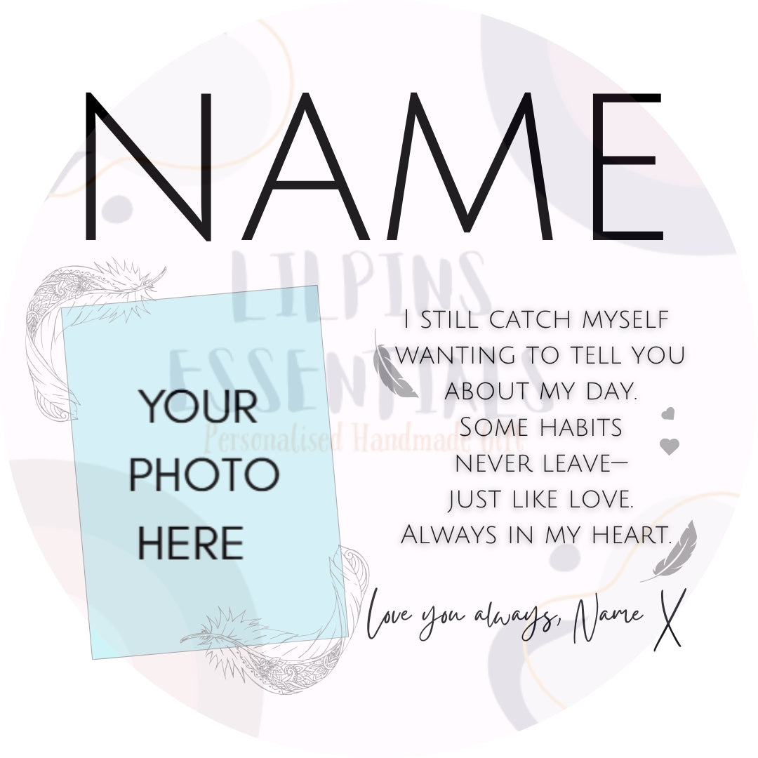 Personalised memorial mug template with photo space, name and missing you remembrance verse