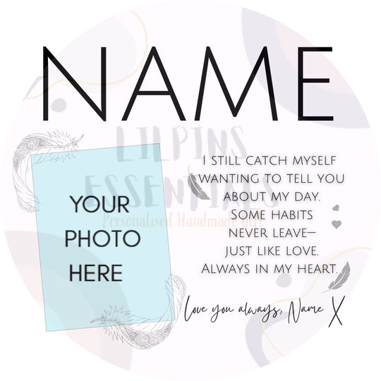 Personalised memorial mug template with photo space, name and missing you remembrance verse