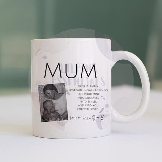 Personalised memorial mug for Mum with photo and remembrance verse