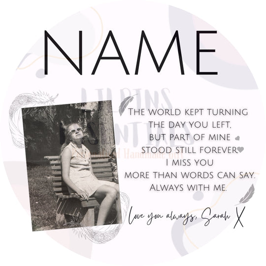Personalised memorial mug design with vintage black and white photo and Always With Me remembrance verse
