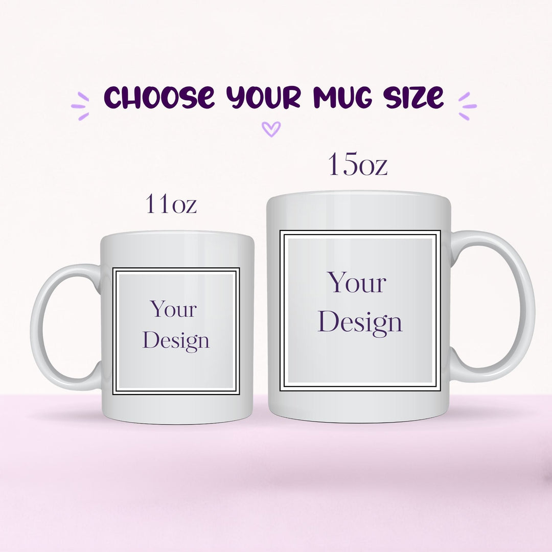 Personalised mug size guide showing 11oz and 15oz options