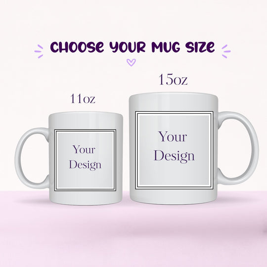Personalised mug size guide showing 11oz and 15oz options