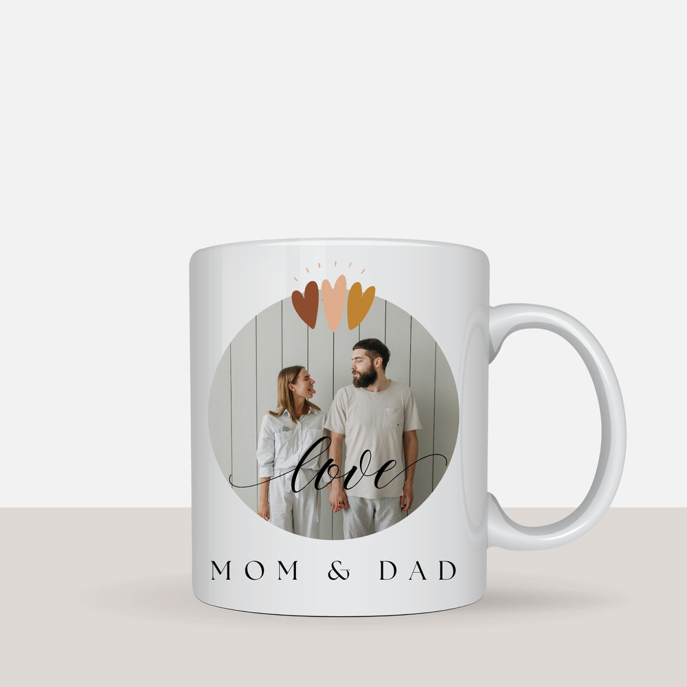 Personalised Mum and Dad mug with custom photo and wording