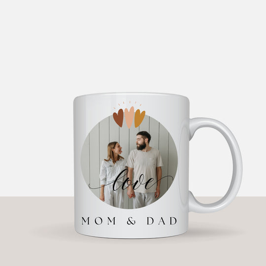 Personalised Mum and Dad mug with custom photo and wording