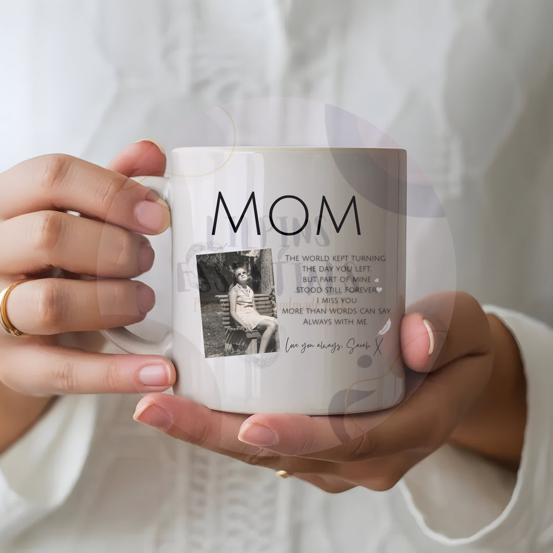 Personalised memorial mug template with photo space and more than words can say memorial verse
