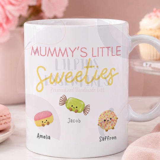 Personalised Little Sweeties family mug presented as a gift