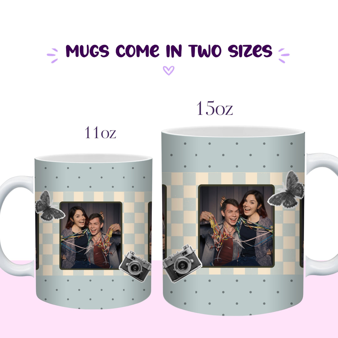 Additional view of personalised photo booth mug with three-photo strip design