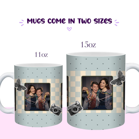 Additional view of personalised photo booth mug with three-photo strip design