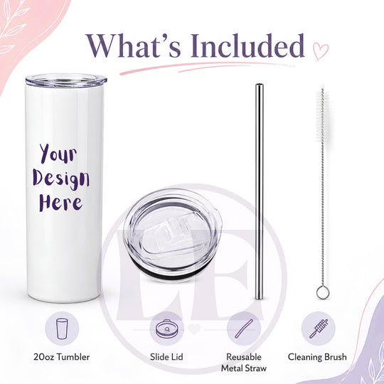 Personalised 20oz tumbler with lid straw and cleaning brush included