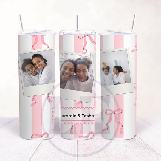Personalised Pink Bow 3 Photo 20oz Tumbler with name and family photos
