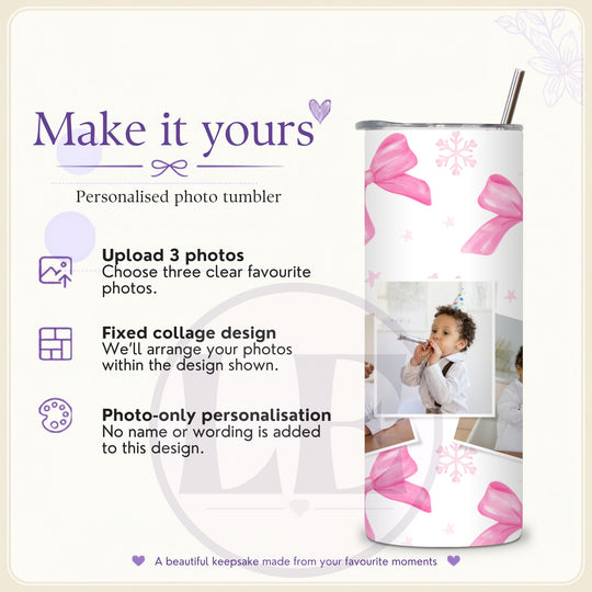 How to personalise the Pink Bow and Snowflake 3 Photo 20oz Tumbler