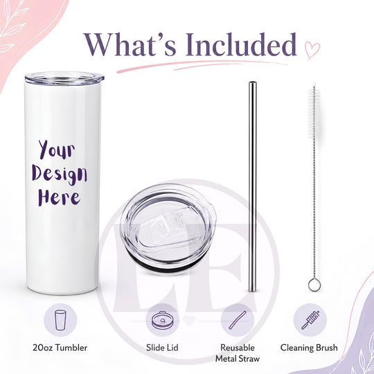 Personalised 20oz tumbler with lid reusable straw and cleaning brush included