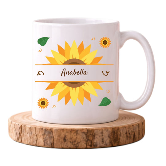 Personalised sunflower name mug with Anabella design