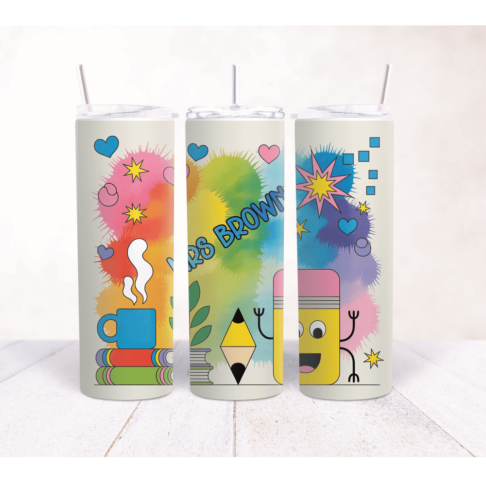 Wraparound classroom design on personalised teacher 20oz tumbler