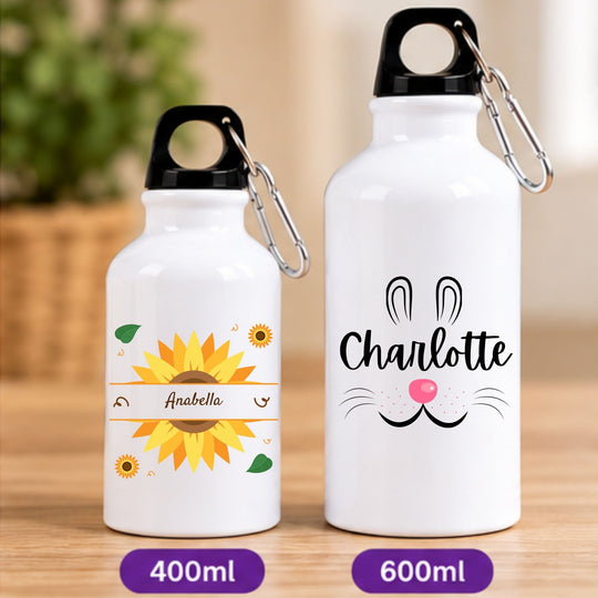 Personalised aluminium water bottles in 400ml and 600ml sizes