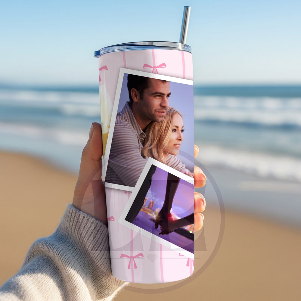Personalised 3 Photo Wavy Stripe and Bow 20oz Tumbler product view