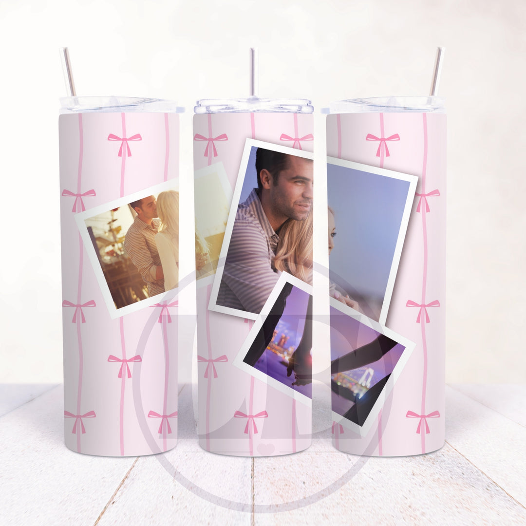 Personalised Wavy Stripe and Bow 3 Photo 20oz Tumbler product view