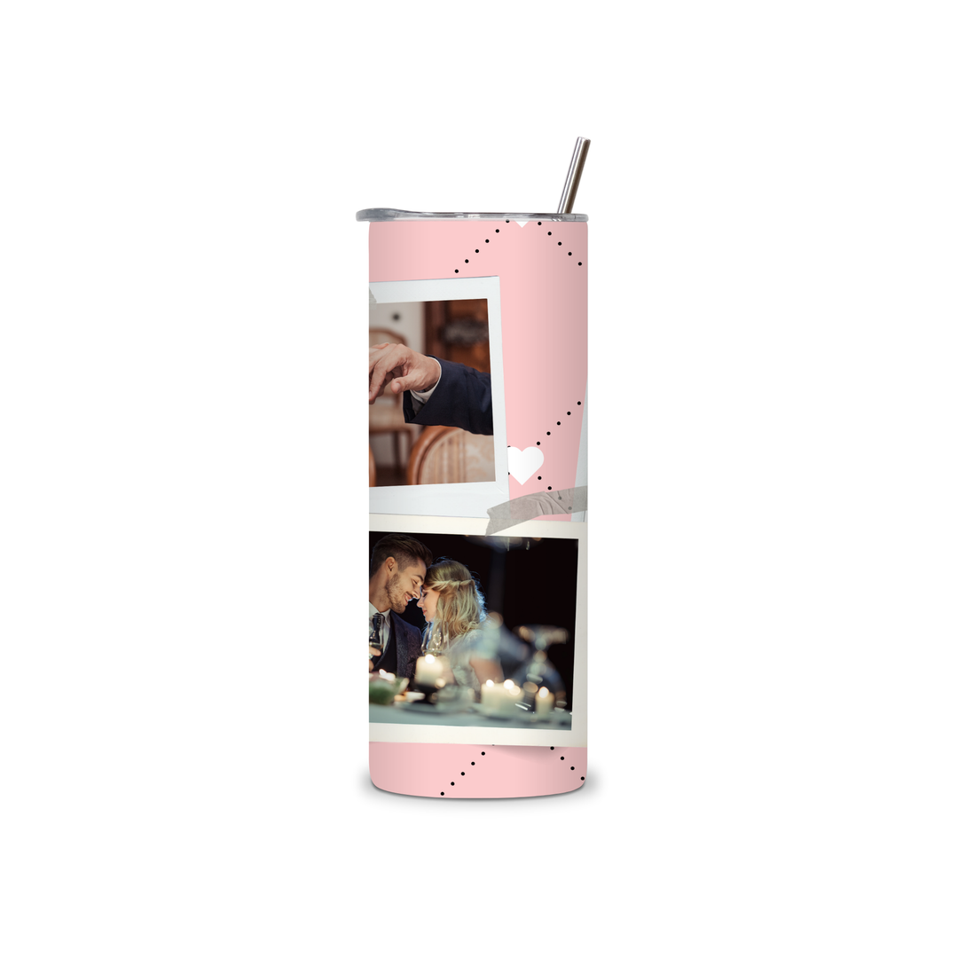 Personalised wedding 3 photo 20oz tumbler in Blush Love Letter design with couple photos