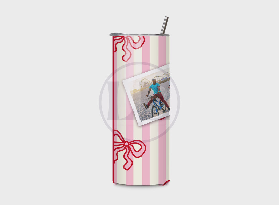 Personalised Pink Stripe and Red Bow 3 Photo 20oz Tumbler product video