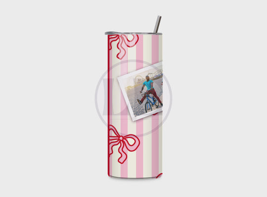 Personalised Pink Stripe and Red Bow 3 Photo 20oz Tumbler product video