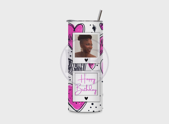 Personalised Happy Birthday 20oz tumbler with three photos