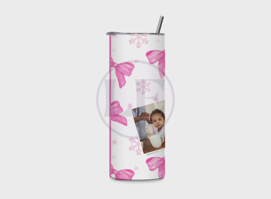 Personalised Pink Bow and Snowflake 3 Photo 20oz Tumbler product video